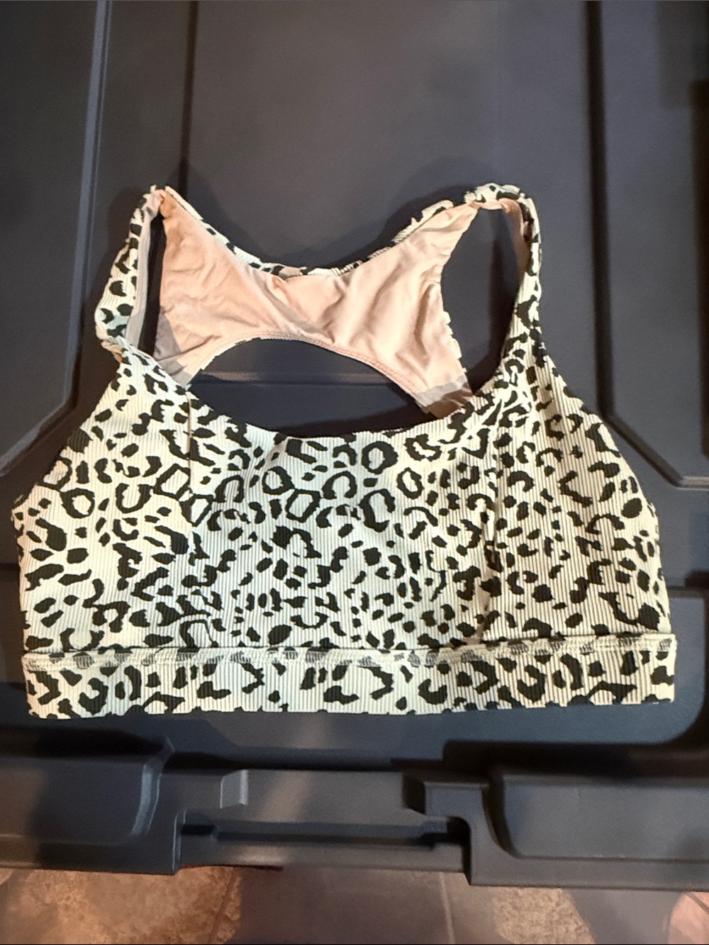 Zyia Leopard Ribbed Sports Bralette - Two shades of green.